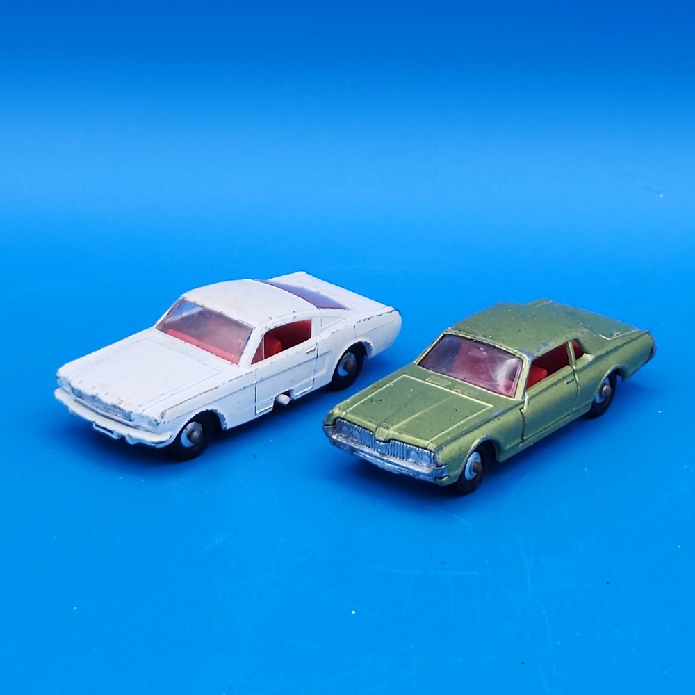 Vintage Matchbox White Ford Mustang and Lime Green Mercury Cougar
